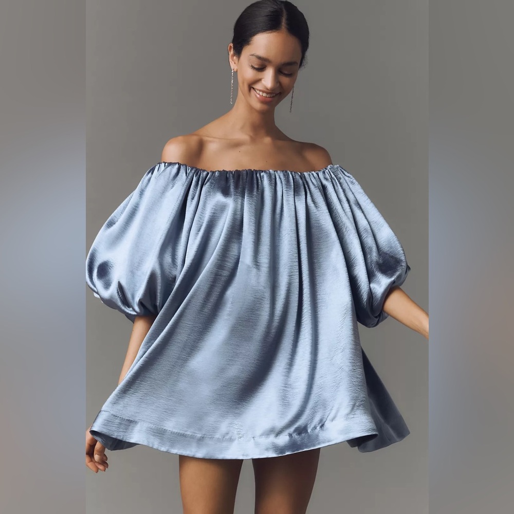 Mare Mare Off-The-Shoulder Puff-Sleeve Shine Mini Dress
